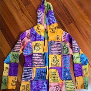 Supe cute hippie colorful patch work zip up